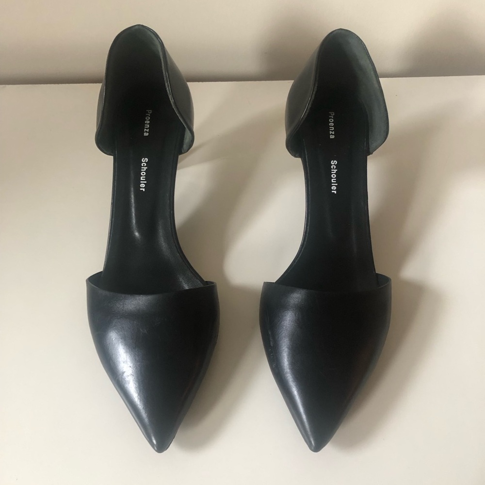 Proenza Schouler Classic Black Leather D’Orsay Pointed Toe Heel Shoe Size 8.5